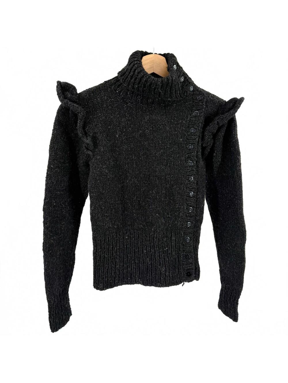 Vintage 80s Perry Ellis Black Wool Ruffle Sweater